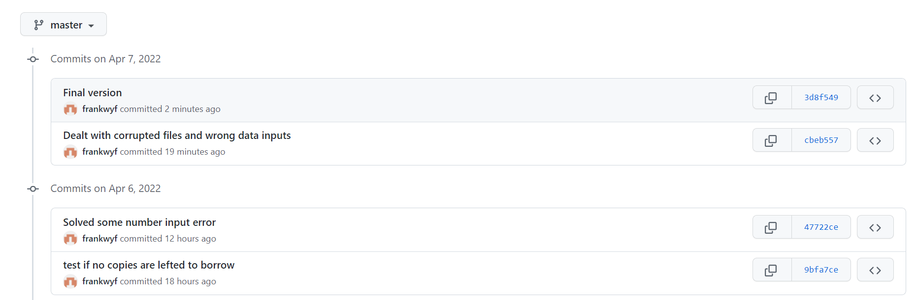 GitHub frankwyf/programmingproject used for c programming project